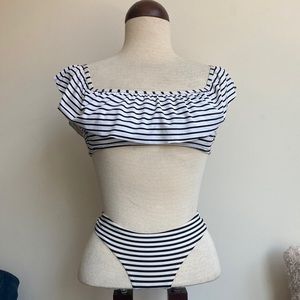 •Victoria’s Secret• Adorable Striped Thong Off the Shoulder Bikini